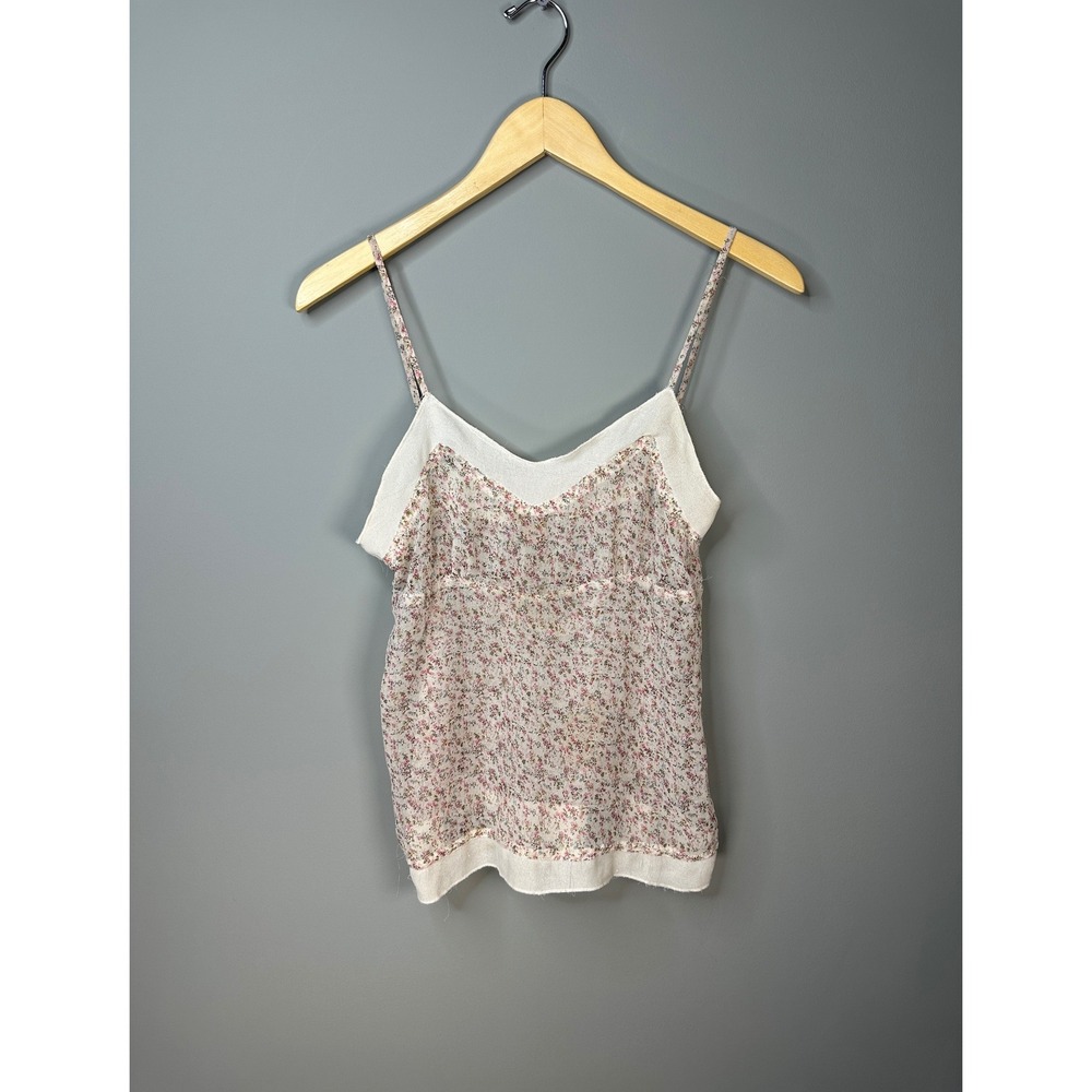 Twenty One Floral Camisole Women Size S Cream Pink V-Neck Spaghetti Strap Blouse